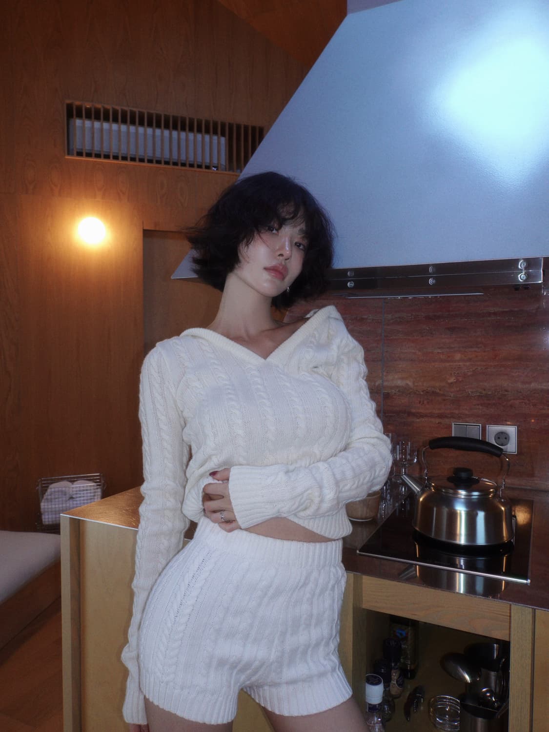 새상품) 페일제이드 케이블 브이넥 후드 니트 아이보리 상품이미지2