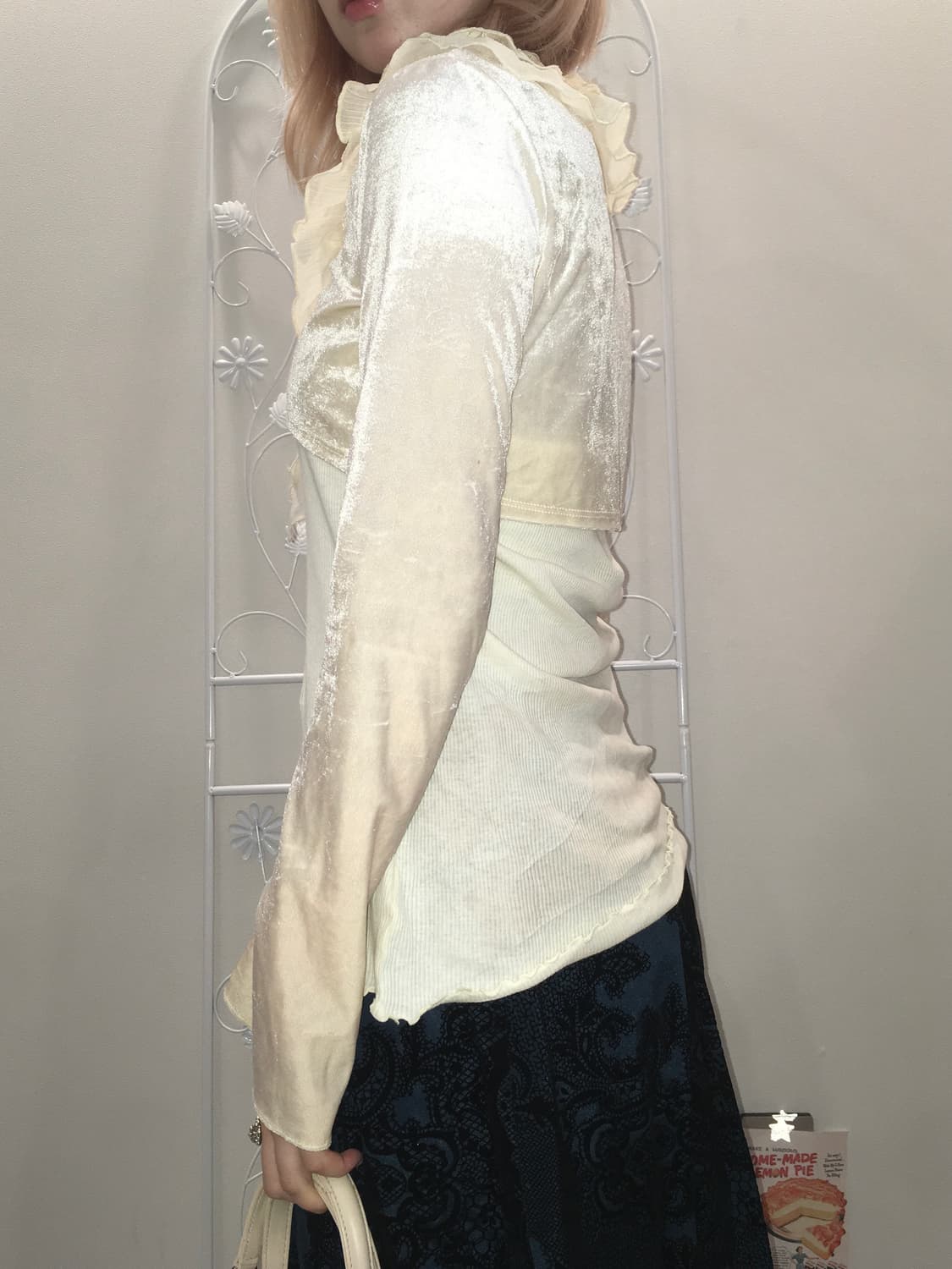 jpn vintage ivory velour lace beads bole 상품이미지5