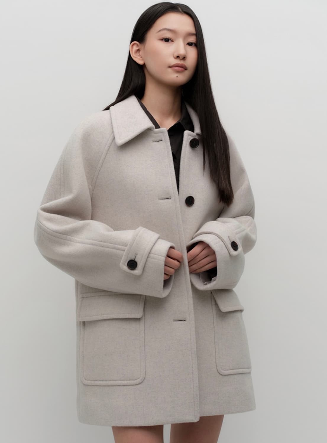 무신사 스탠다드 우먼 캐시미어 블렌드 하프 발마칸 코트 오트밀 상품이미지1