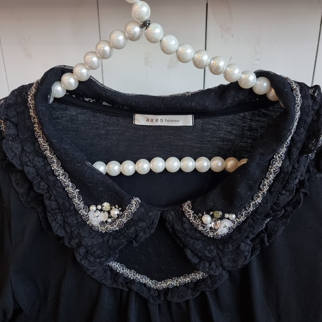 axes femme 블랙 레이스 진주카라 블라우스 상품이미지2