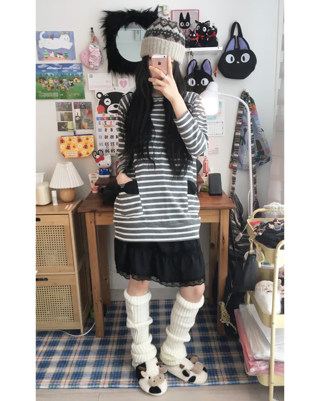 vintage stripe ribbon pocket long sleeve 상품이미지2