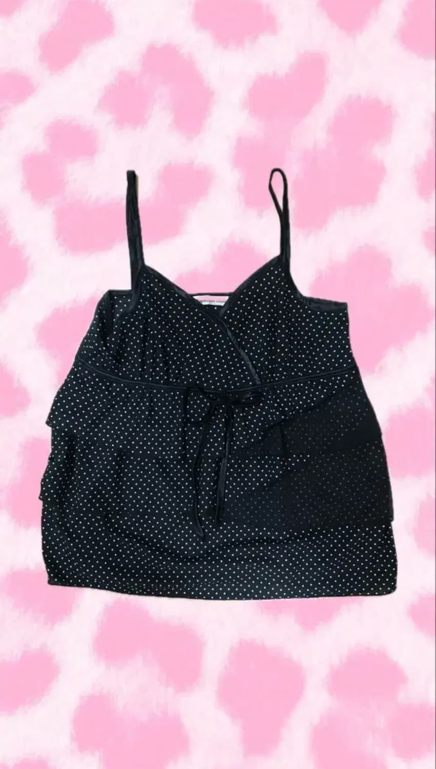 일본 빈티지 블랙 도트 프릴 슬리브 모리 상품이미지1