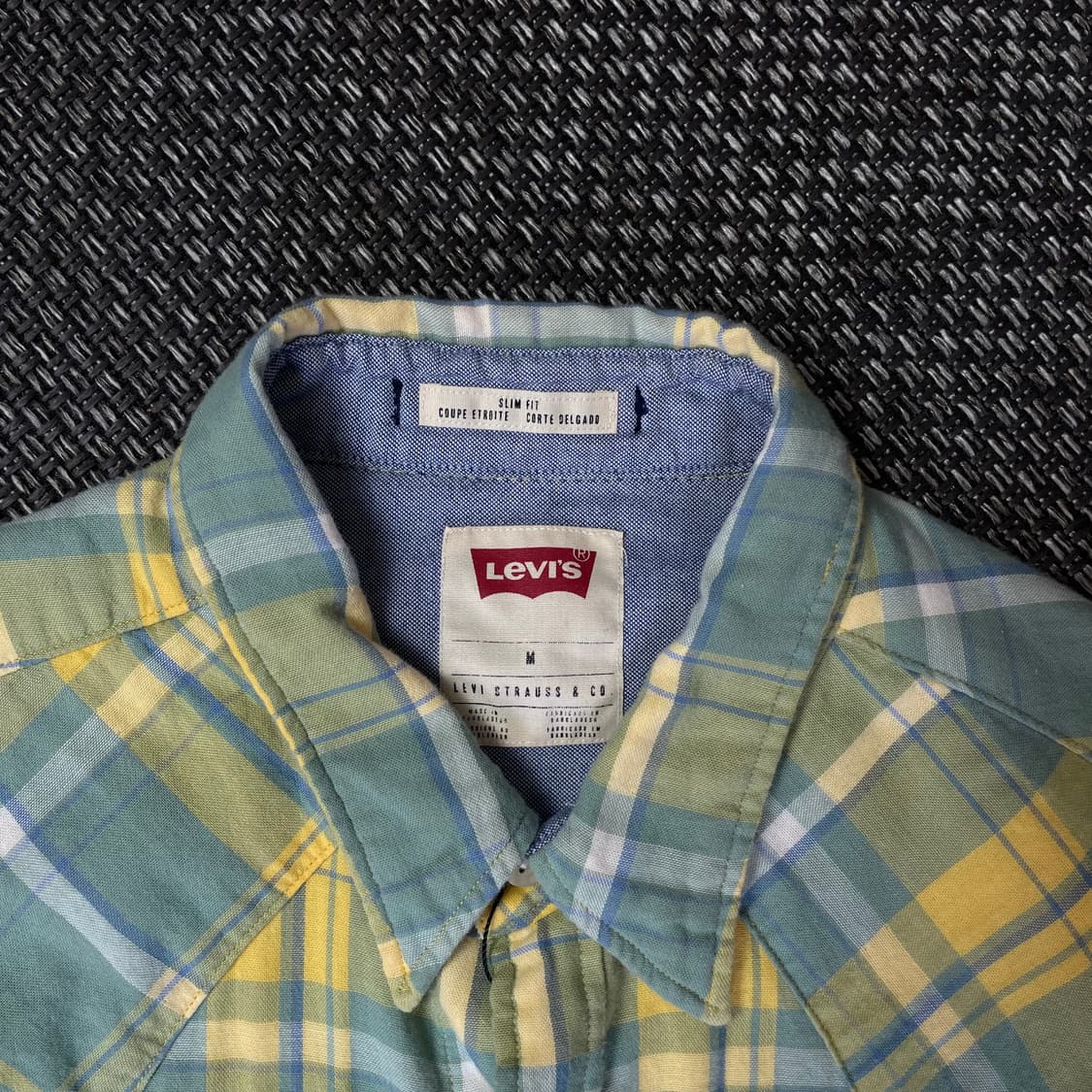 리바이스 옐로우그린 체크 코튼 반팔 셔츠 M 상품이미지3