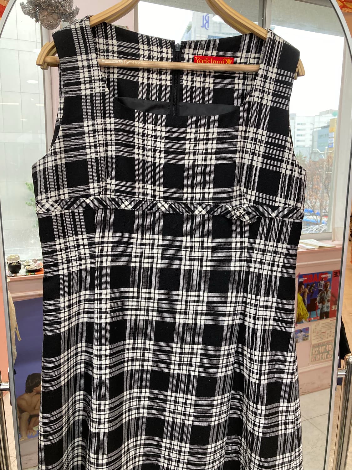 울 100% 체크 슬리브리스 미니 원피스 상품이미지2