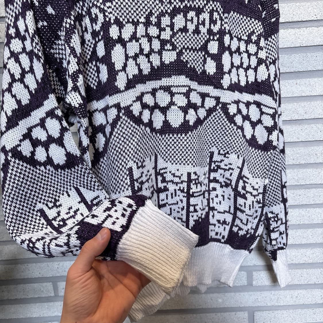 JPN VINTAGE 보타니컬 자카드 니트 그레이프 모티브 디테일 퍼플 상품이미지5