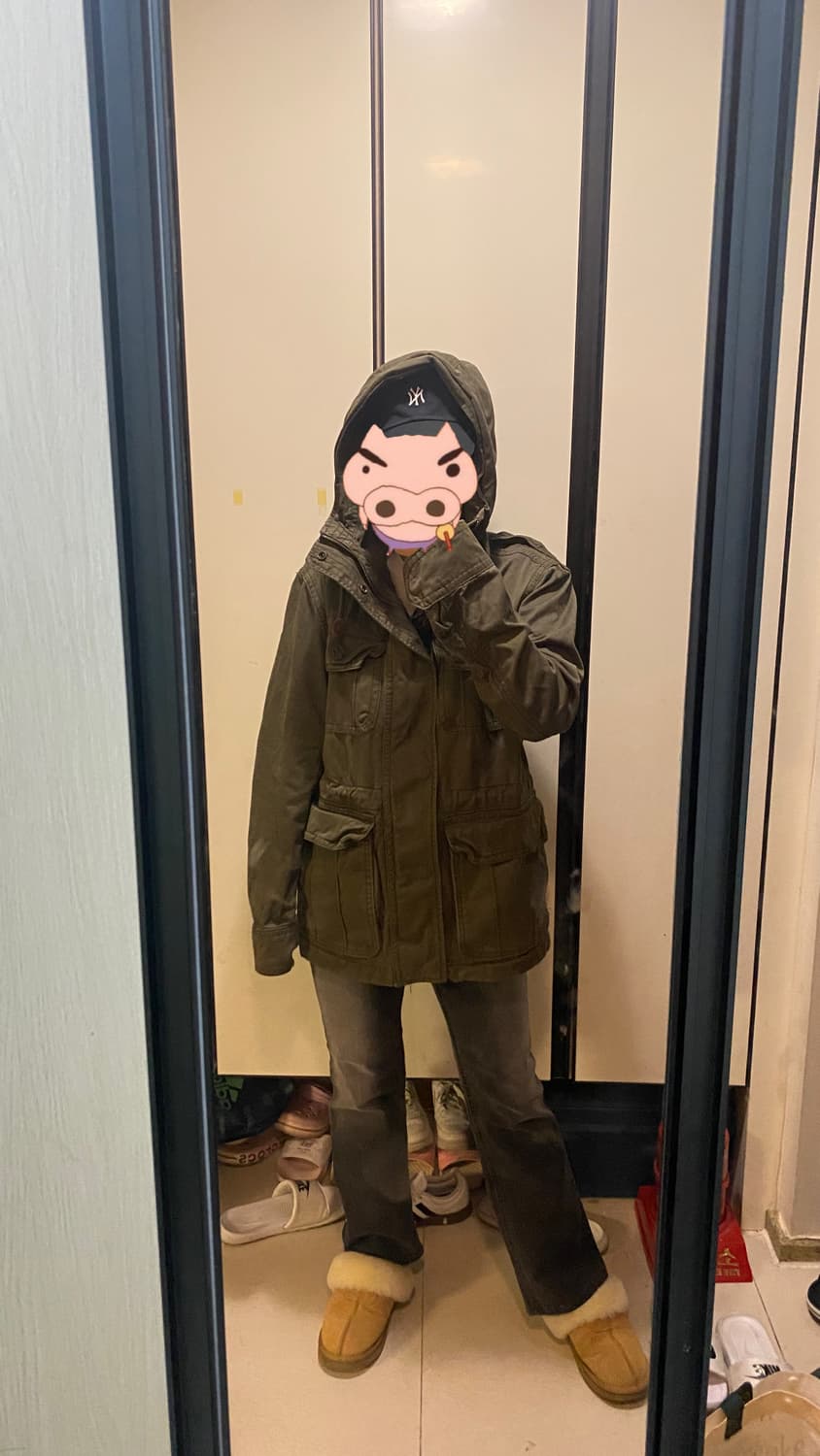 후아유 카키색 후드 야상 점퍼 상품이미지1