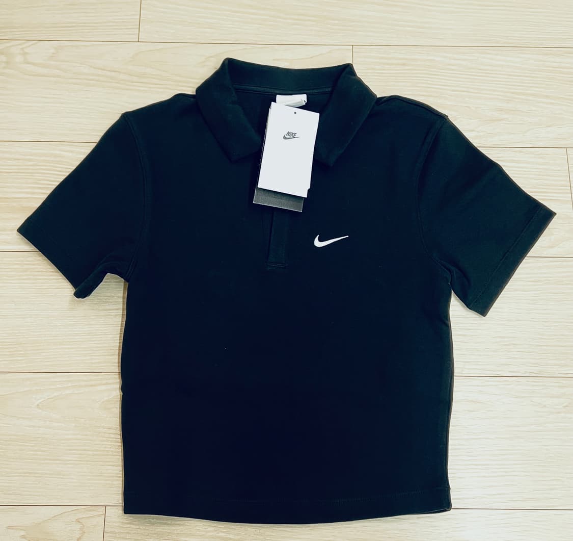 (S)(새상품)나이키 NSW 크롭 폴로 티셔츠 크롭 탑 블랙 상품이미지1