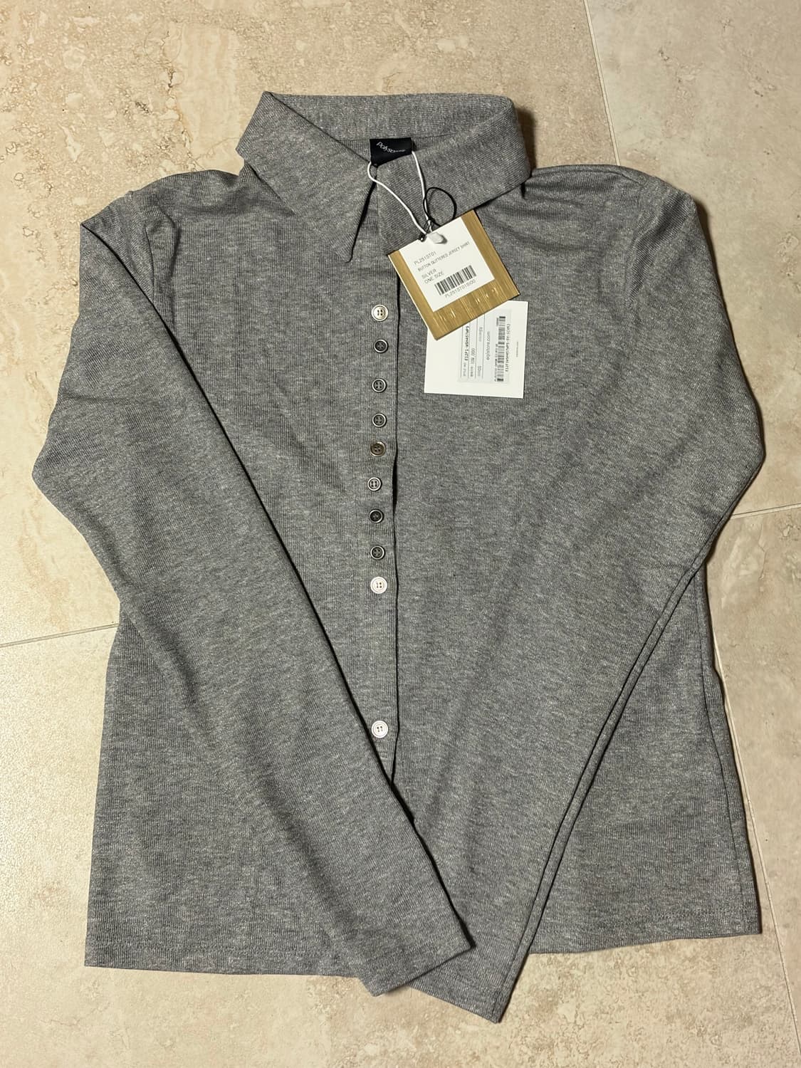 새상품)폴리수엠 버튼 져지 셔츠 실버 상품이미지2