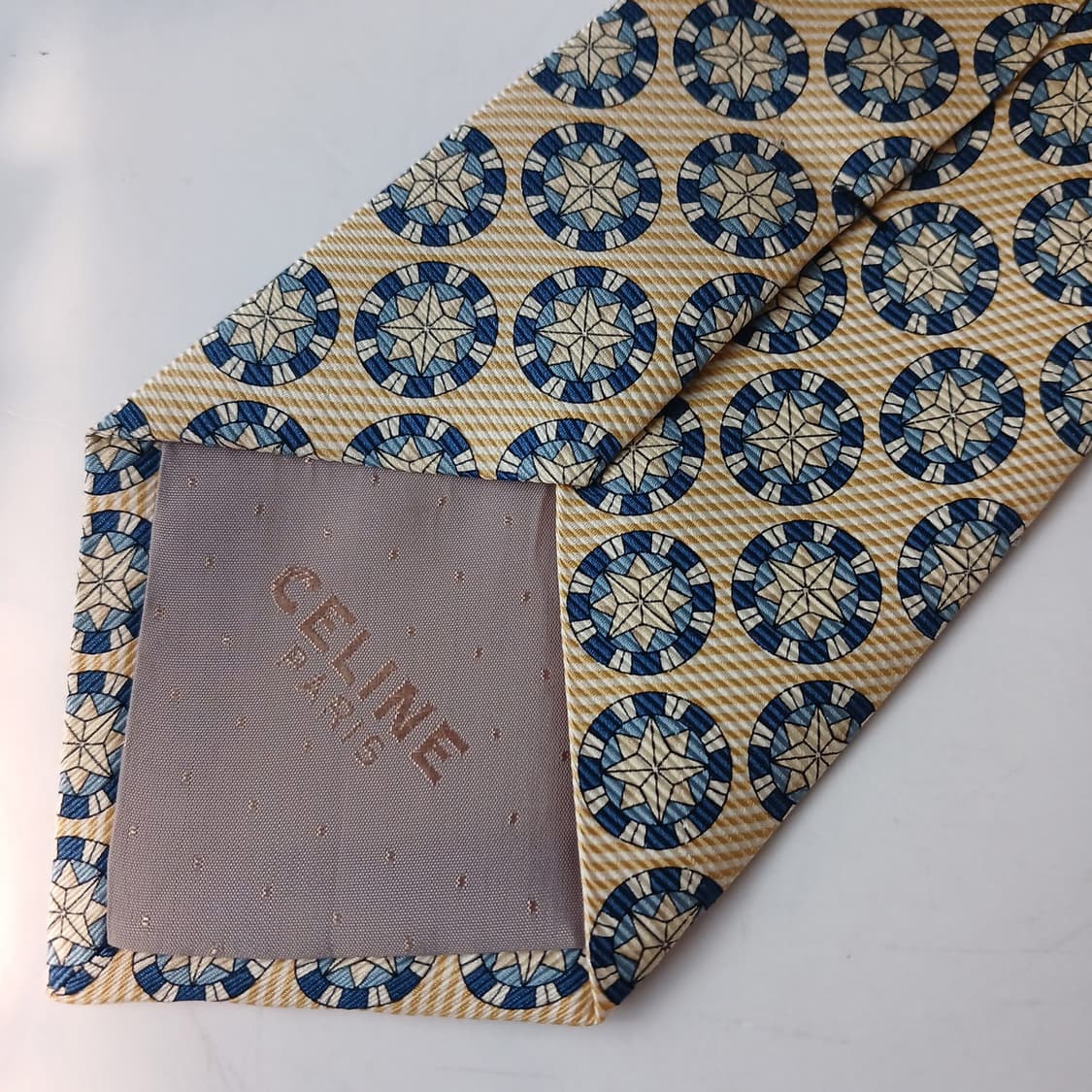 셀린느 실크 옐로우 메달리온 패턴 넥타이 9.4cm S~A+등급 E750 상품이미지8