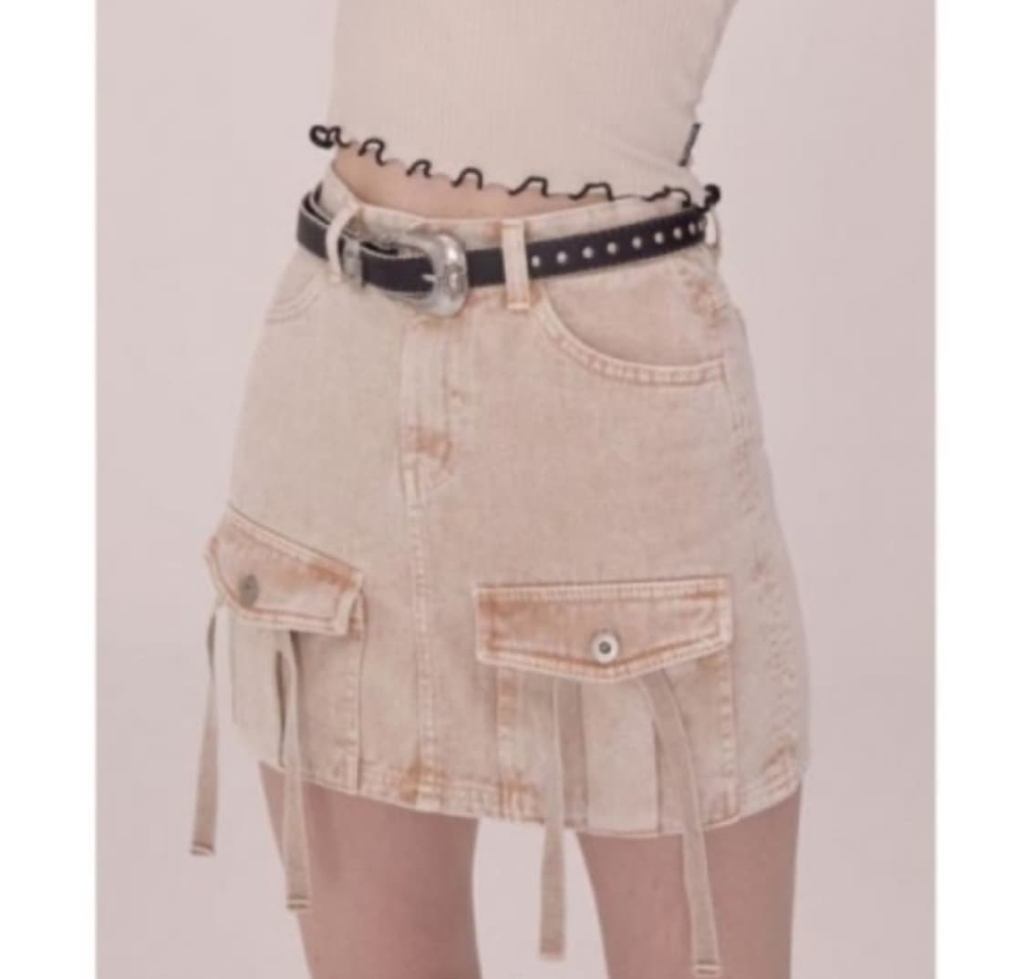 스컬프터 카고 데님 스커트, 베이지 상품이미지1