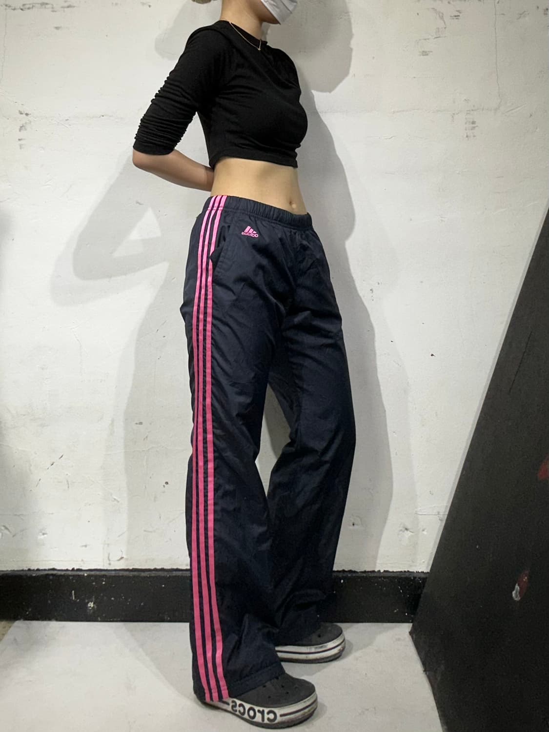 아디다스 네이비 핑크 삼선 와이드 추리닝 트레이닝 트랙 팬츠 S 상품이미지1