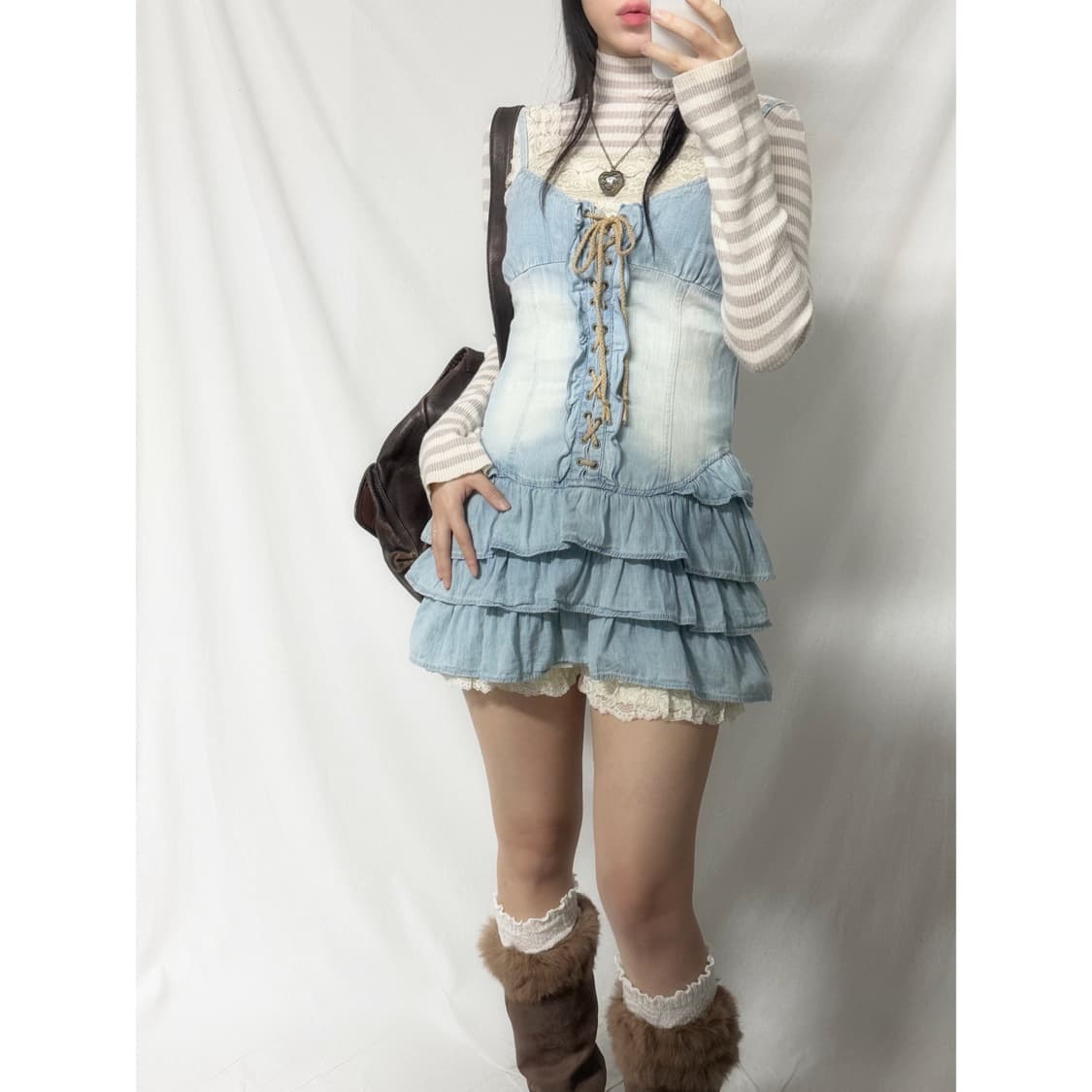 아일렛 데님 프릴 원피스 상품이미지2