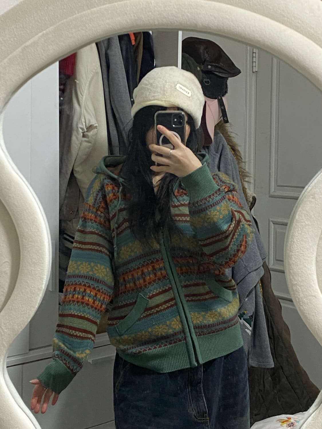 빈티지 눈꽃패턴 니트 후드집업 상품이미지3