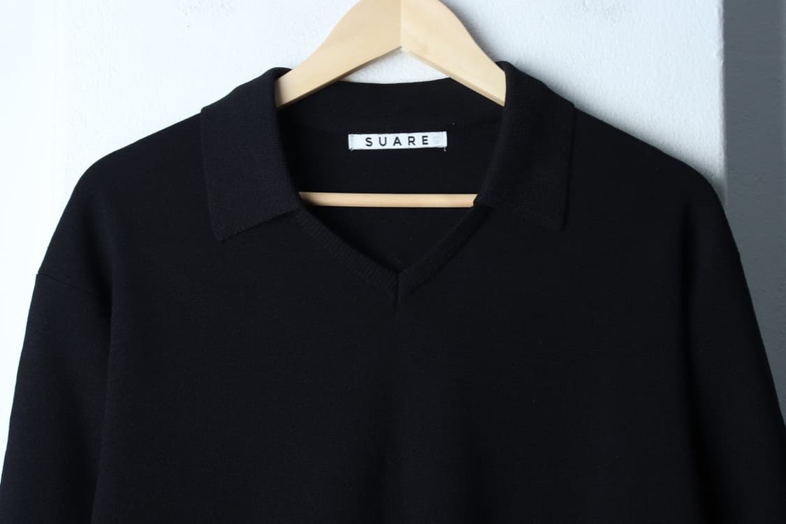 (L-XL) 수아레 반팔 카라 티셔츠 브이넥 니트 블랙 무지-H32613 상품이미지3