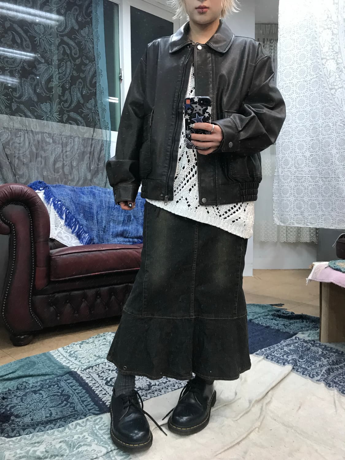 Basil in bottle 워싱 가죽 블루종 자켓  상품이미지2