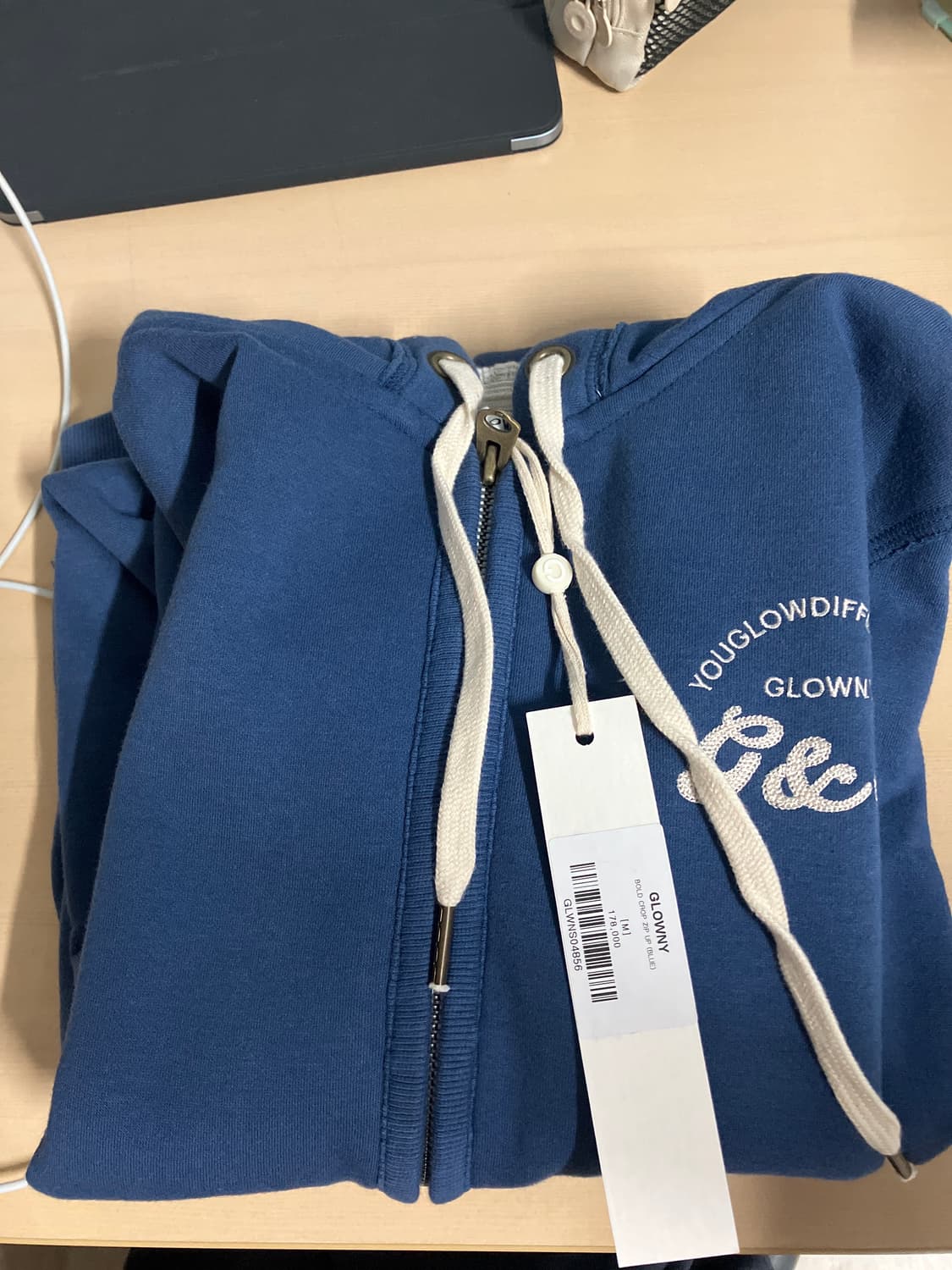 택o) M 글로니 블루 크롭 후드 집업 상품이미지3