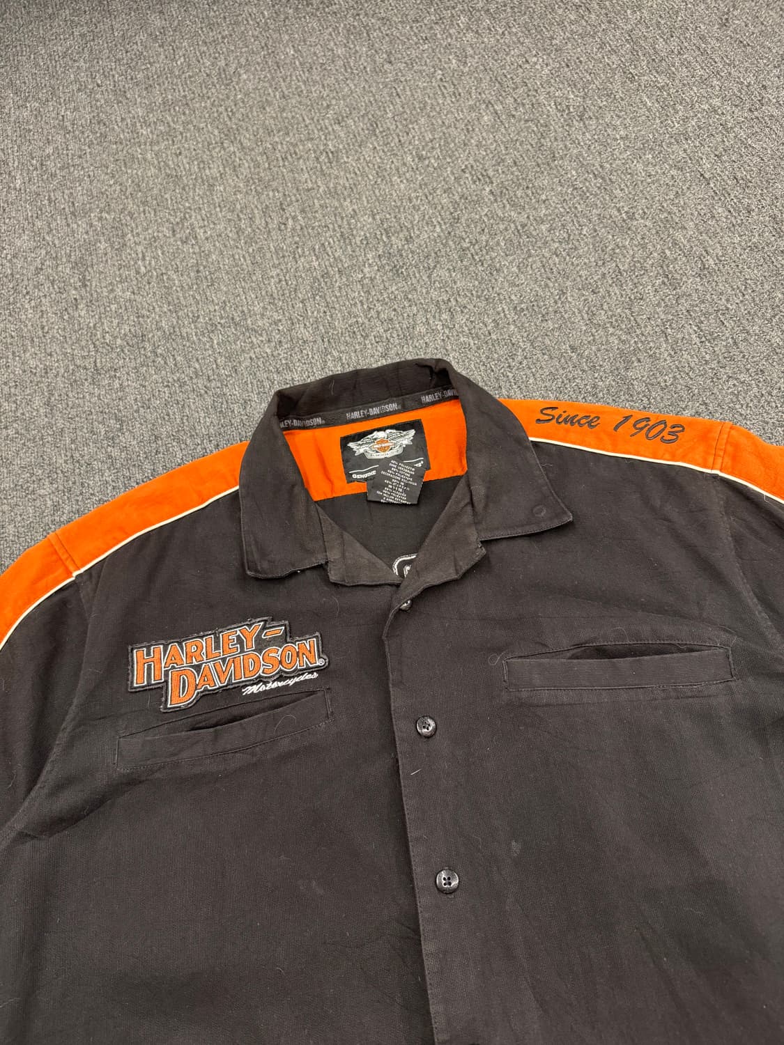 XL)할리데이비슨 빈티지 코듀로이 자수 로고 반팔 셔츠 상품이미지3