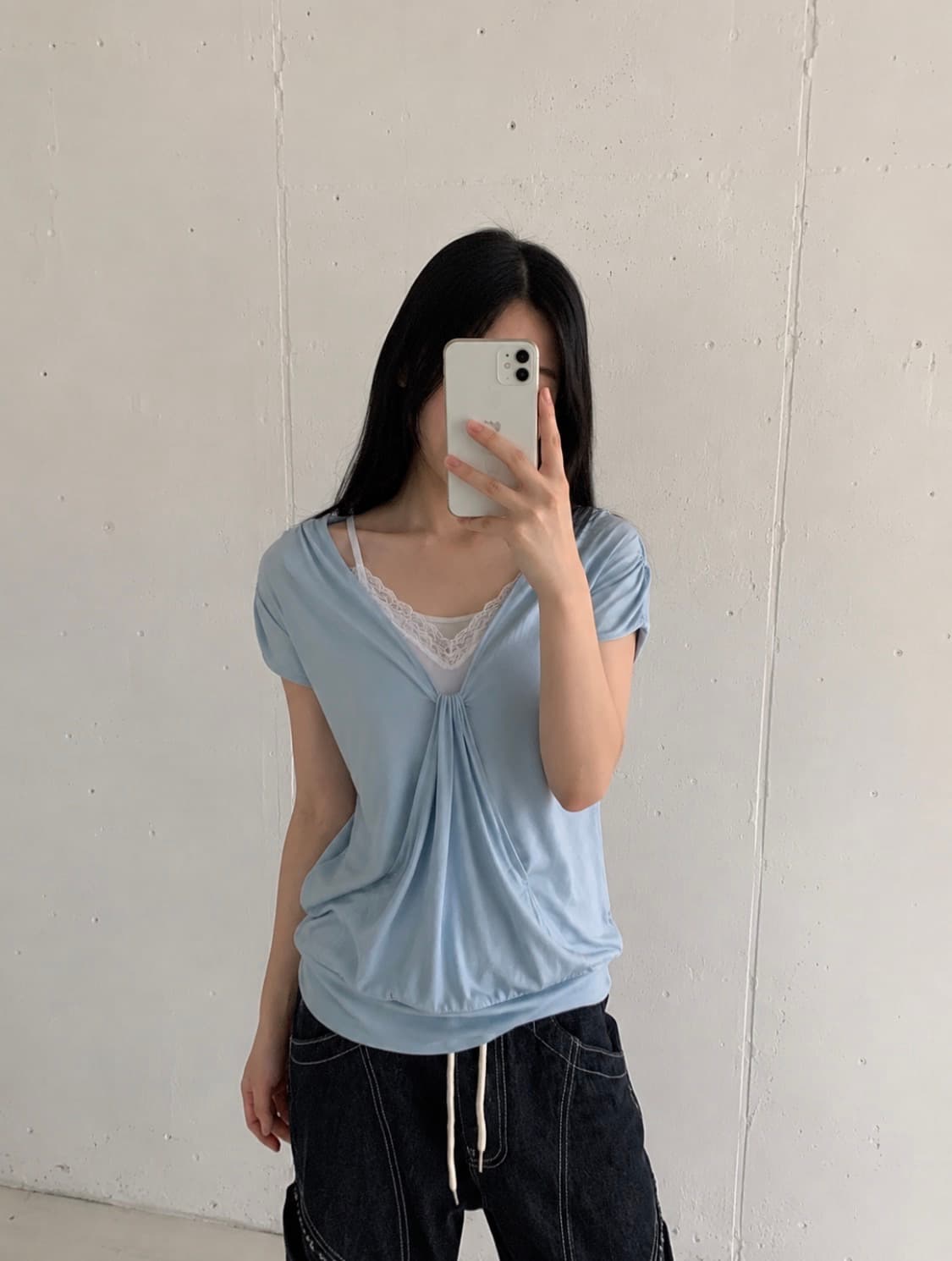 스카이 블루 드레이프 티셔츠  상품이미지1