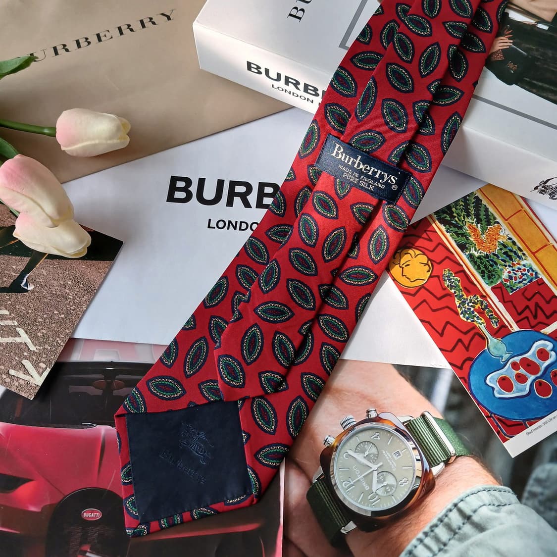 버버리 실크 레드 페이즐리 넥타이 9.2cm A등급 A19541
 상품이미지5