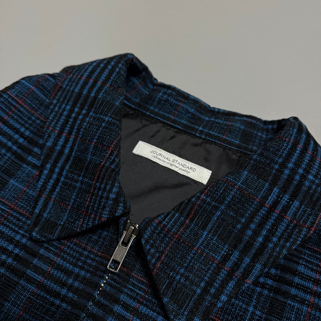 저널스탠다드 다크네이비 체크패턴 코튼 아크릴 혼방 집업 블루종 자켓 상품이미지3