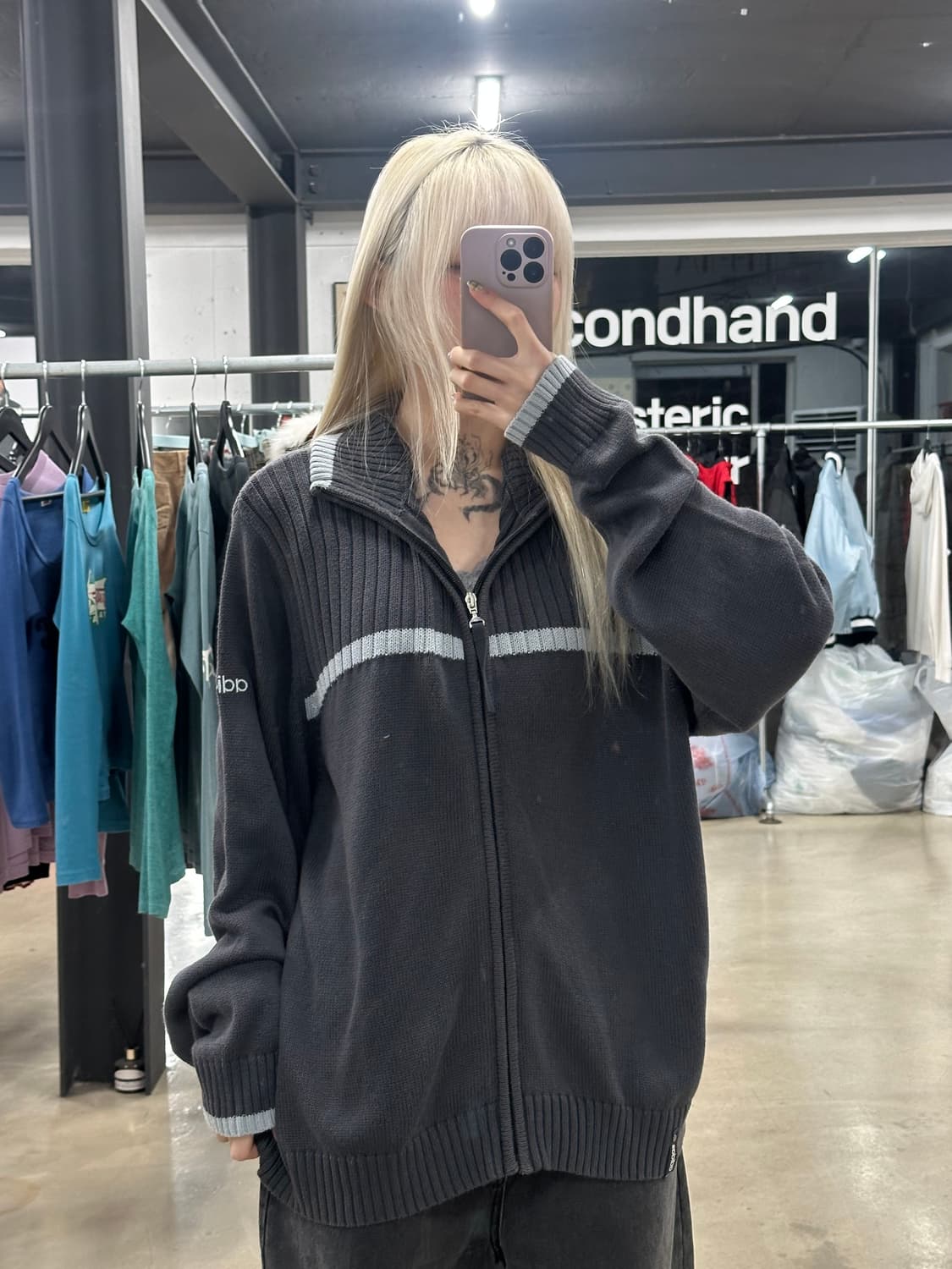 아디다스 차콜 니트 집업 자켓 상품이미지1