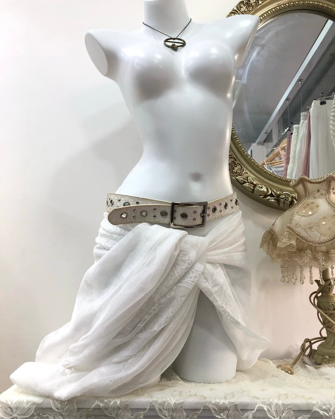 y2k white eyelet belt 상품이미지3