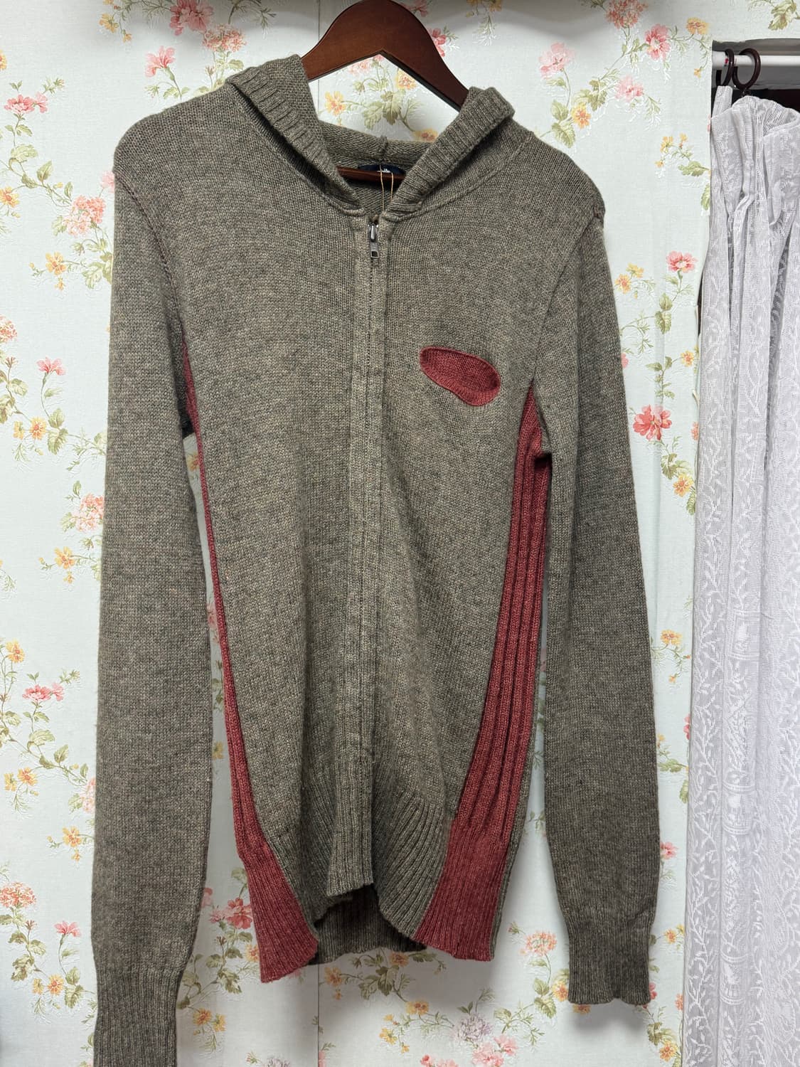 배색 니트 집업 상품이미지1