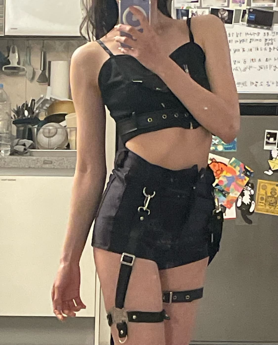 xs 킬스타 블랙 디스코팬츠 숏 펜타그램 가터벨트 일체 세트 상품이미지3