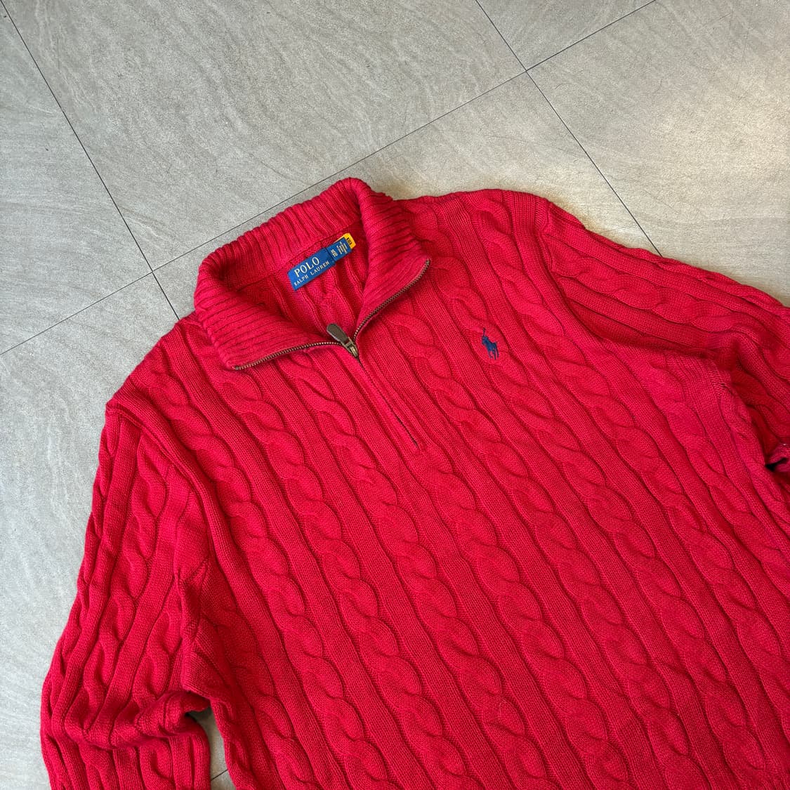 폴로 정품 레드 케이블 해비 코튼 반집업 니트 상품이미지2
