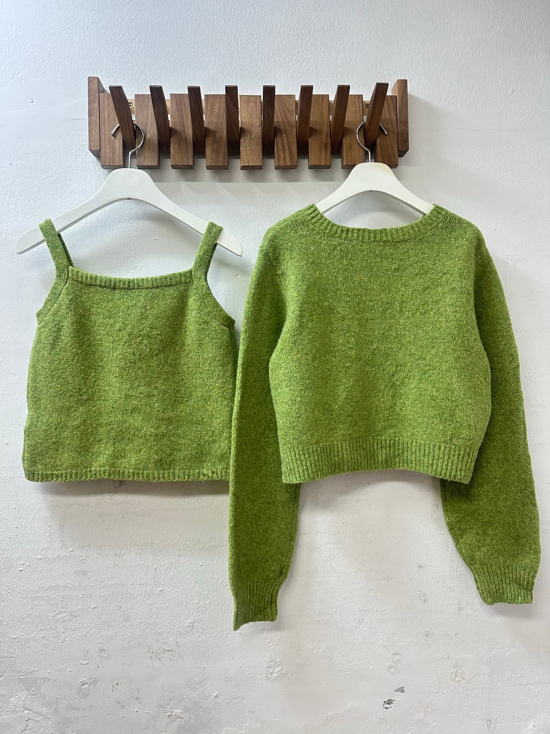 💚일본빈티지 멜란지 그린 니트 뷔스티에 & 니트 투피스 셋업 상품이미지4