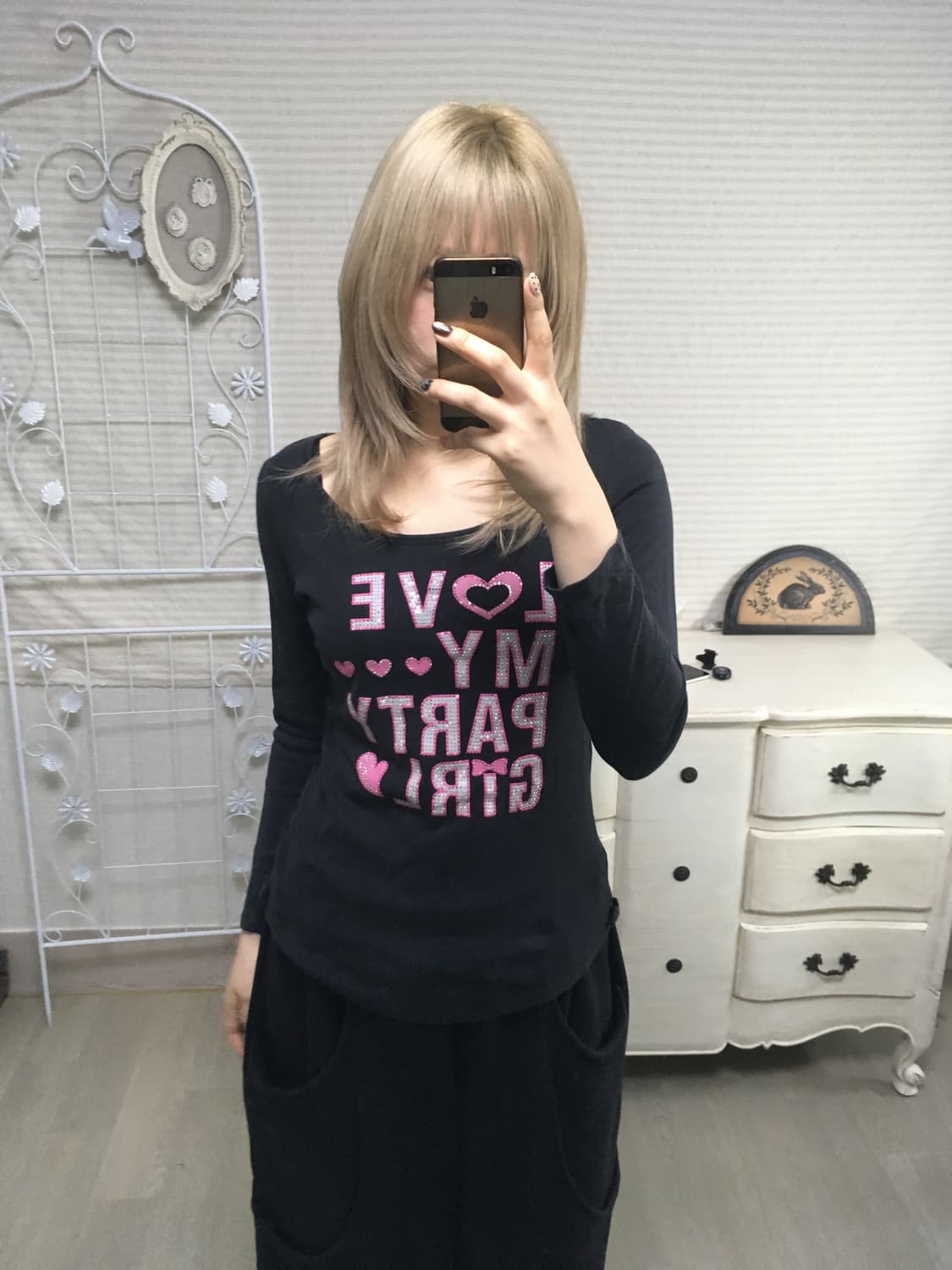 일본빈티지 펑크 블랙 리본큐빅 티셔츠 상품이미지1