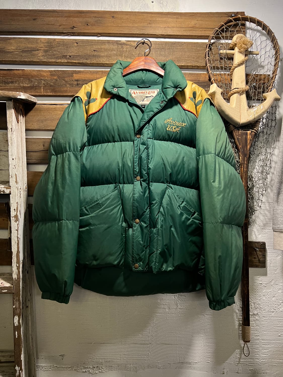 [M]아비렉스 USA NEW MEXICO 인디언 자수 그린 다운 패딩 상품이미지8