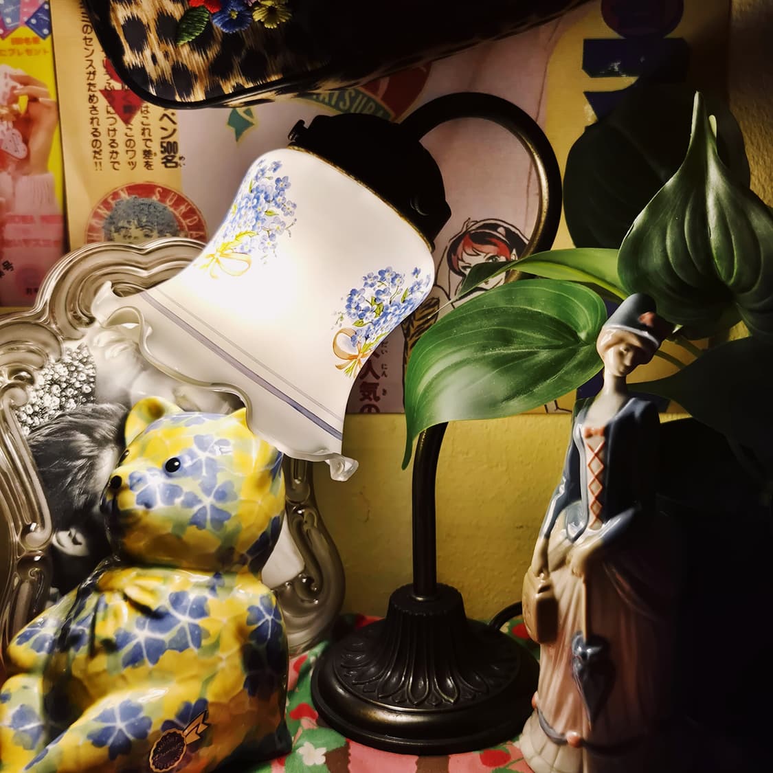 80s 밀크글라스 리본 꽃다발 엔틱 테이블 램프 상품이미지9