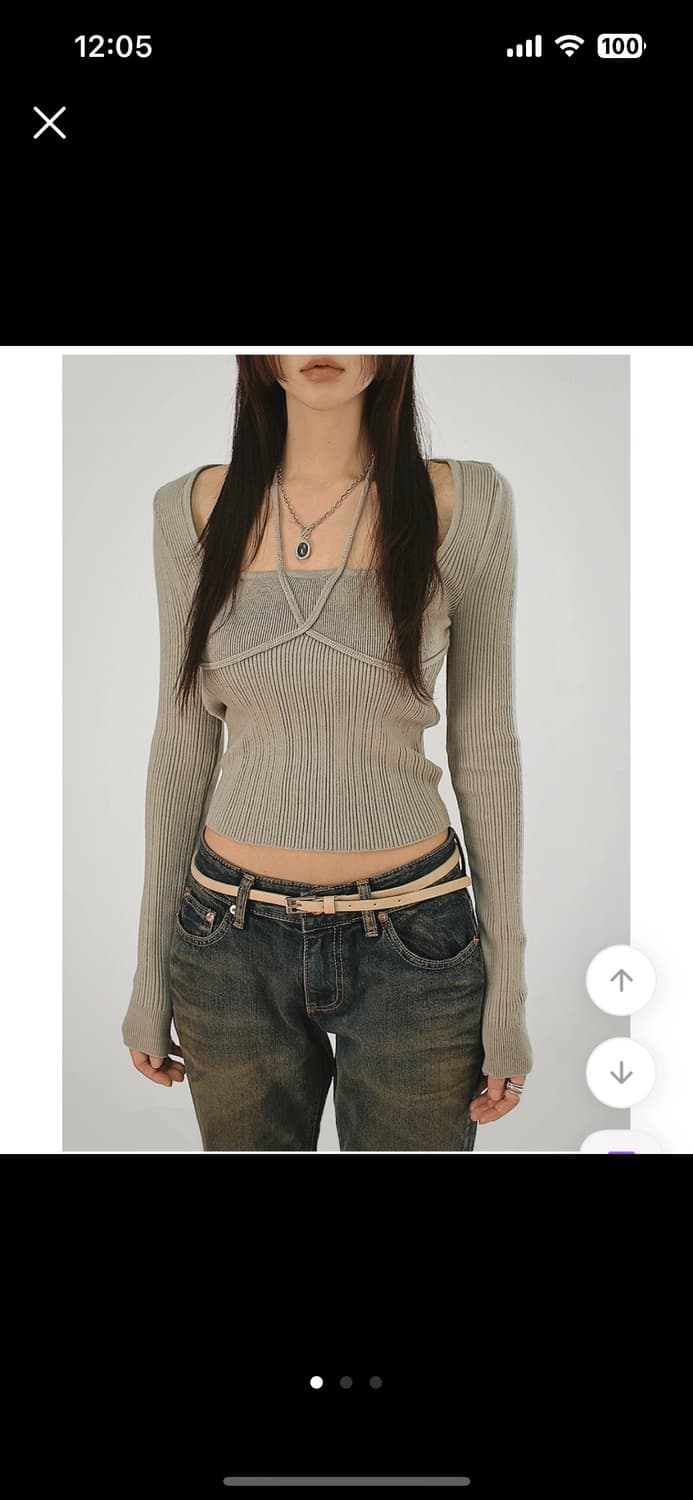 [시크윈] 라이닝 스퀘어넥 페미닌 스트랩 긴팔 니트탑 상품이미지1