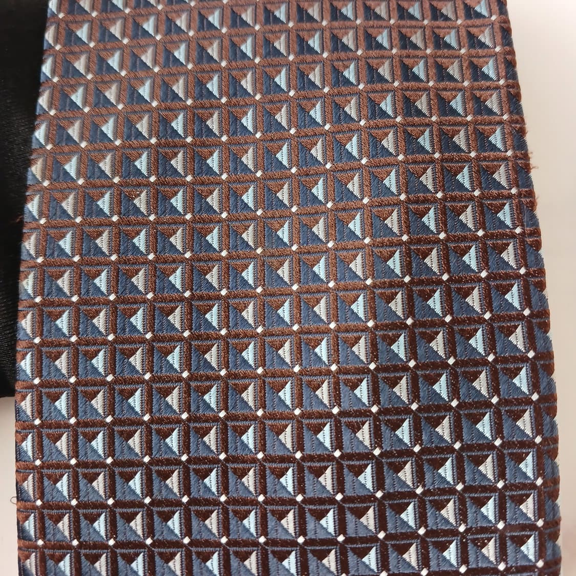 아쿠아스큐텀 실크 브라운 기하 패턴 넥타이 9.1cm A등급 A18981 상품이미지6