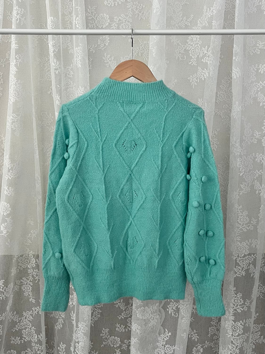 F) 샤틴 SATIN 폼폼 니트 민트 상품이미지2