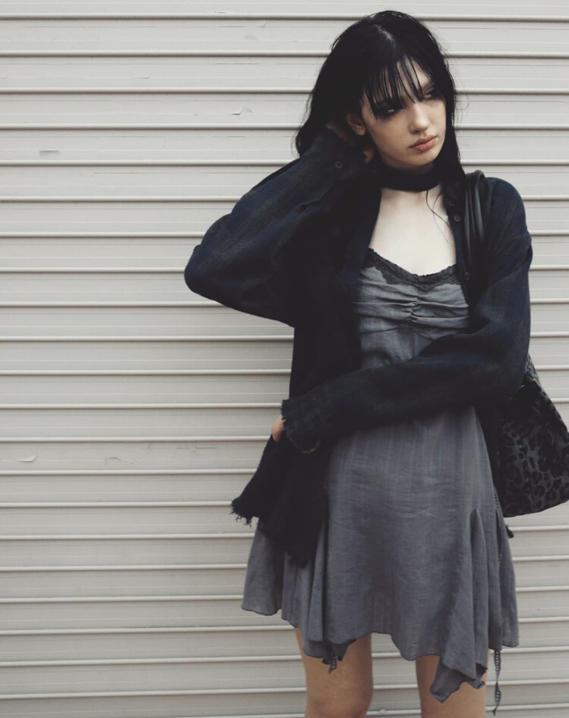 Badblue 배드블루 스카프 체크 셔츠 네이비 상품이미지1