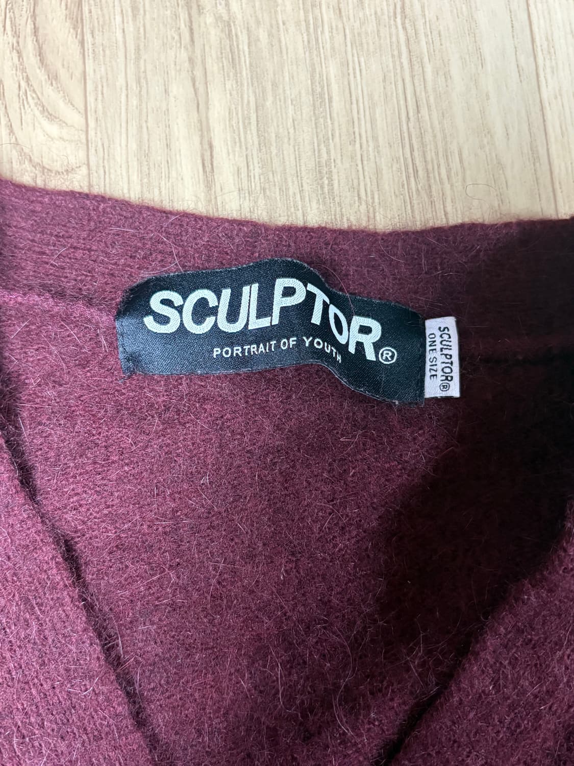 Sculptor 스컬프터 버건디 앙고라 니트 크롭 가디건 상품이미지4