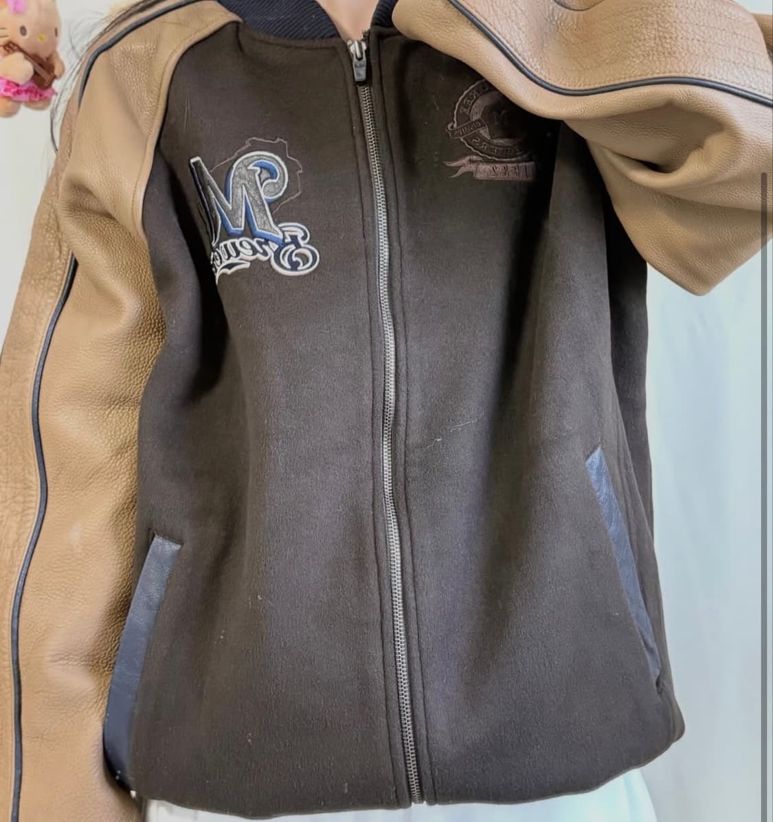 MLB 초코브라운 가죽 바시티 상품이미지3