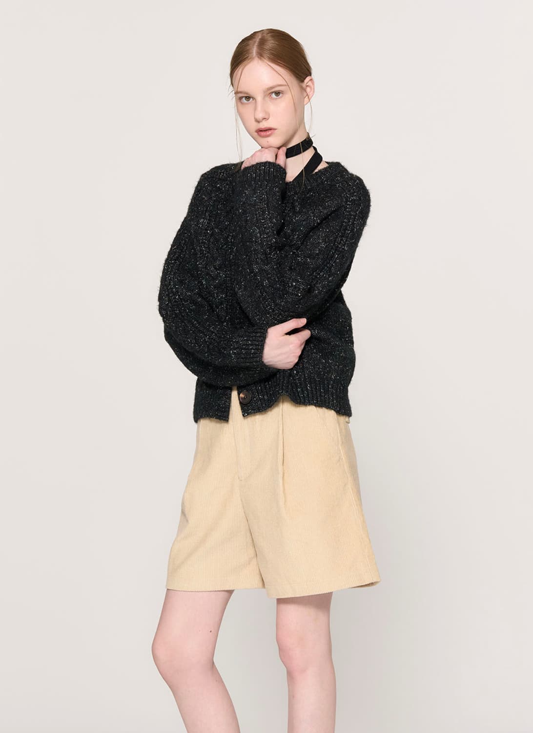 제너럴아이디어 울 더스트 케이블 가디건 블랙 상품이미지2