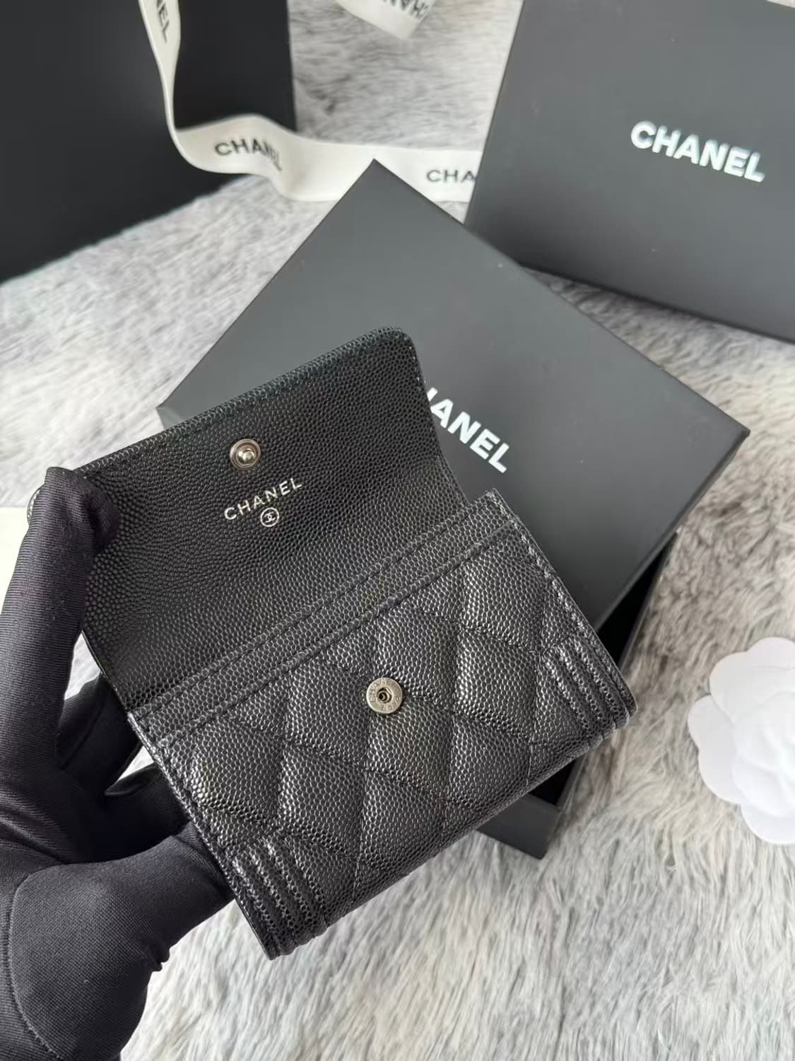 샤넬 보이 샤넬 플랩 카드 홀더 그레인드 카프스킨 & 루테늄 메탈 블랙 상품이미지2