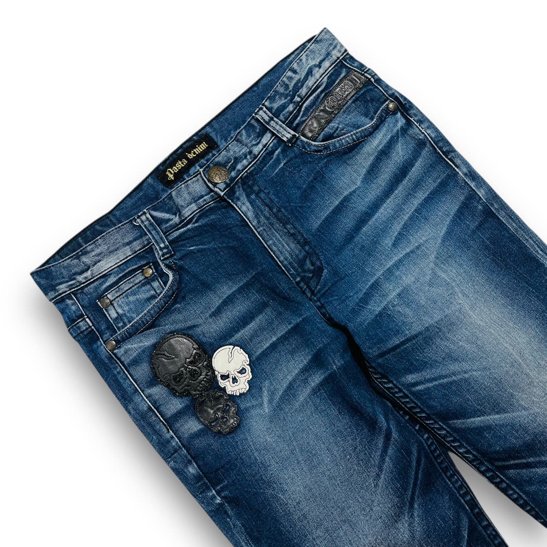 펑크 Pasta Denim 스켈레톤 핸드 아트 데님 팬츠 상품이미지5