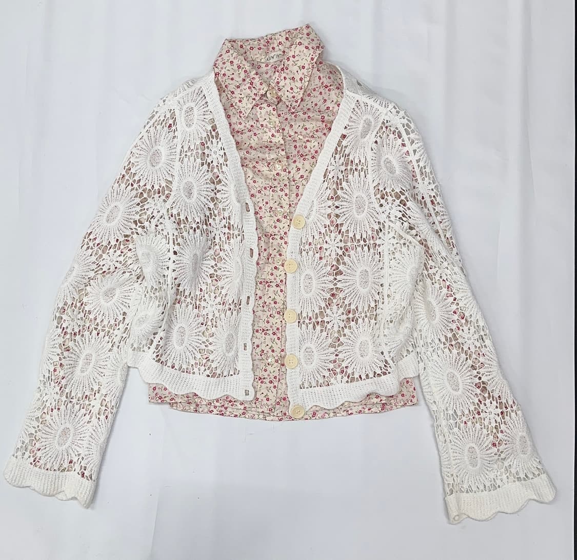 🌷하구미의 핑크 플라워 코디세트🌷 셔츠 페어리 크로셰 미디스커트  상품이미지3