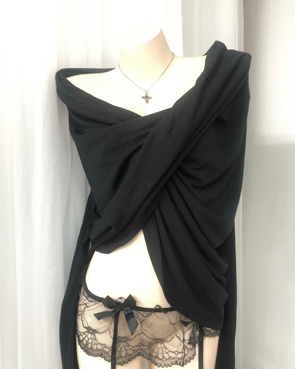 archive cross drape black top 상품이미지4