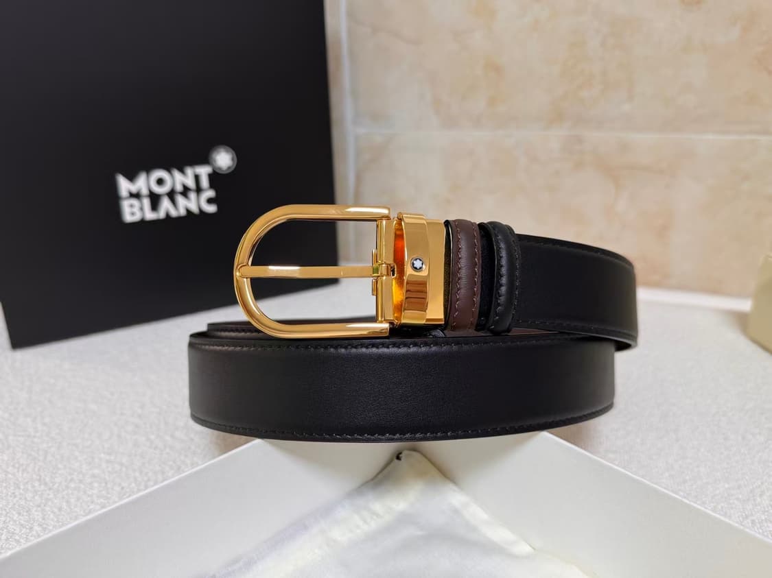 【정품】몽블랑 골드 버클 가죽 벨트 90cm/3.5cm 상품이미지1