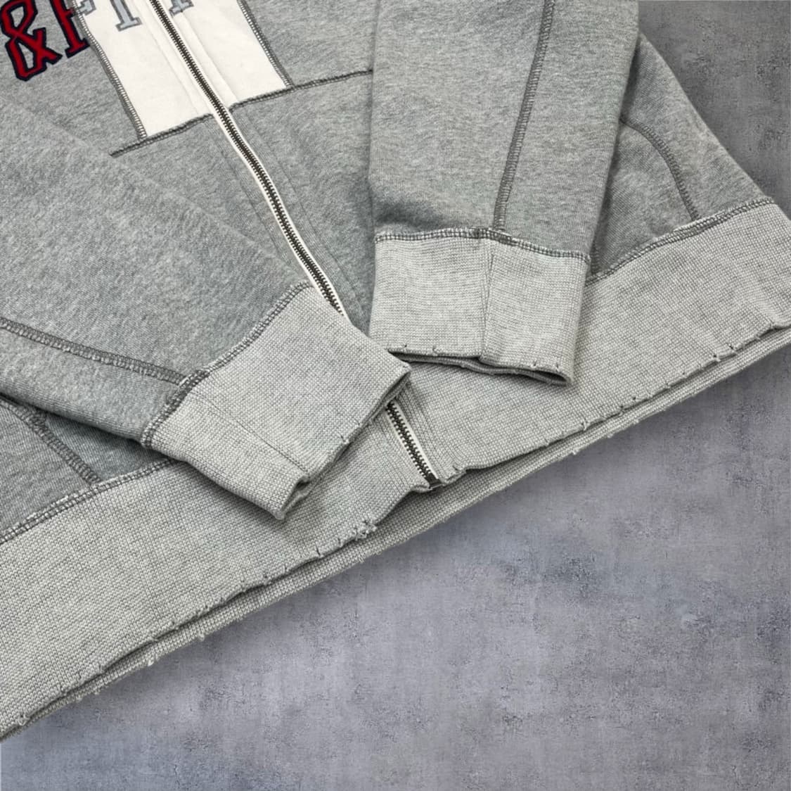 아베크롬비 그레이 배색 아치로고 기모 후드집업 XL 상품이미지6