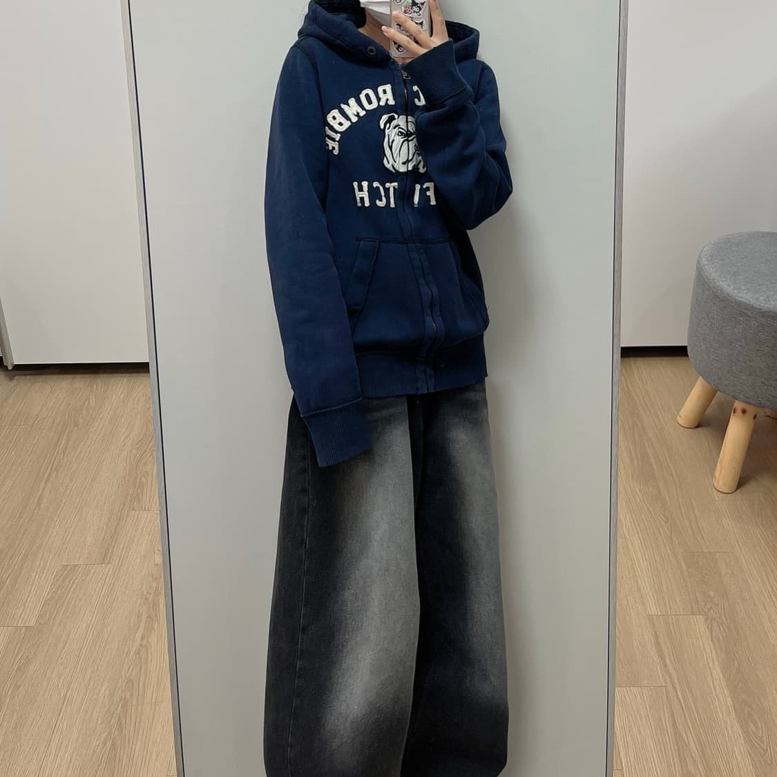 아베크롬비 불독 자수로고 네이비 후드집업 상품이미지2