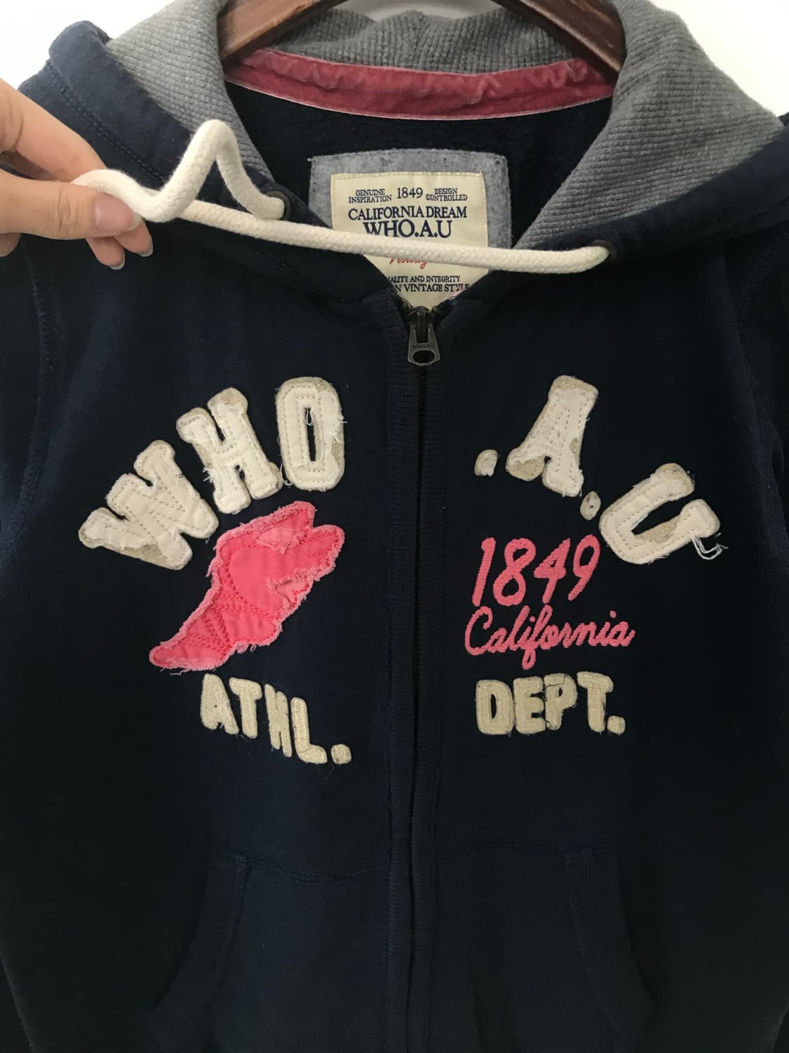 휴아유 y2k 와투케 네이비 후드집업 상품이미지4