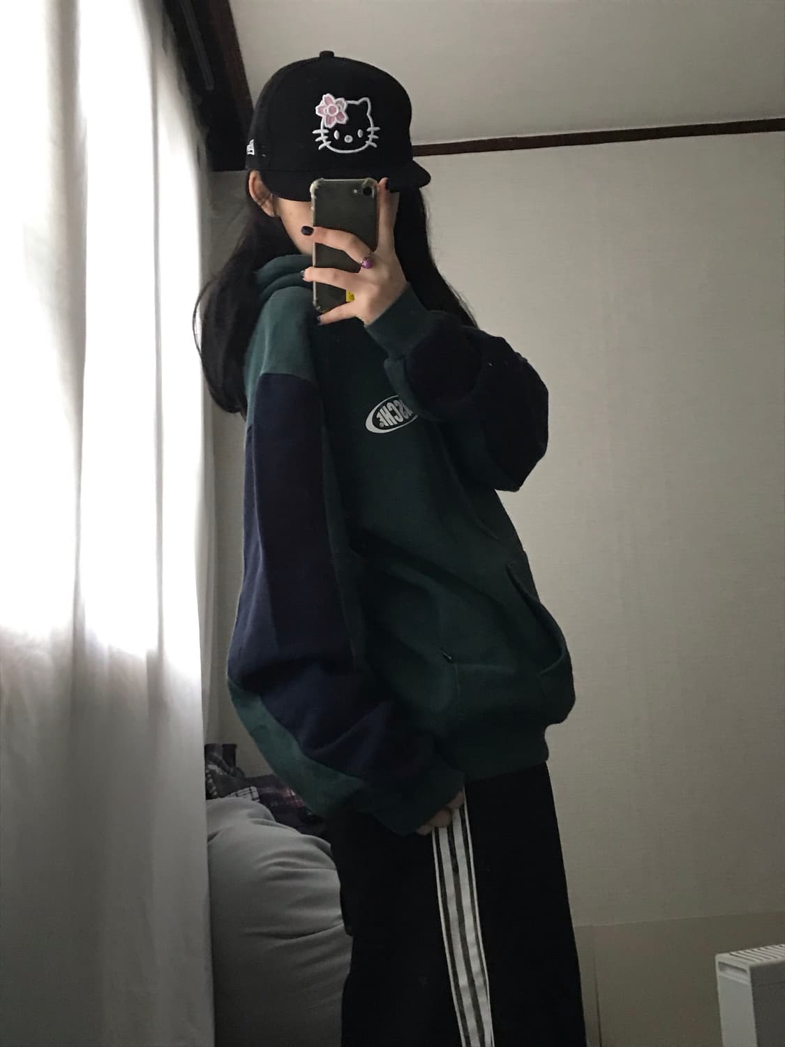 미스치프 그린 오버핏 후드티 상품이미지2