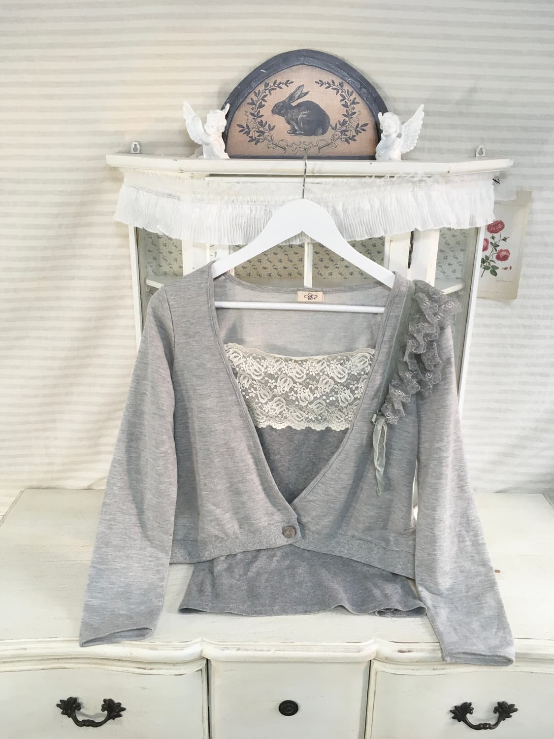 jpn vintage gray mint lace cardigan 상품이미지8